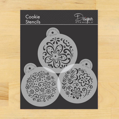 Whimsical Flower Round Cookie Stencil Set by Designer Stencils