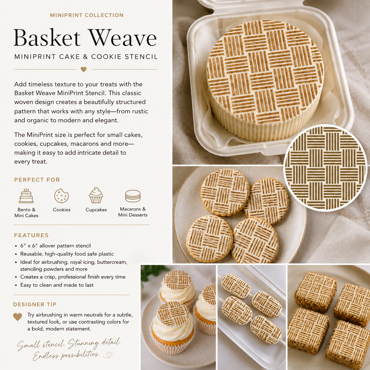 Basket Weave Miniprint Cake and Cookie Stencil by Designer Stencils