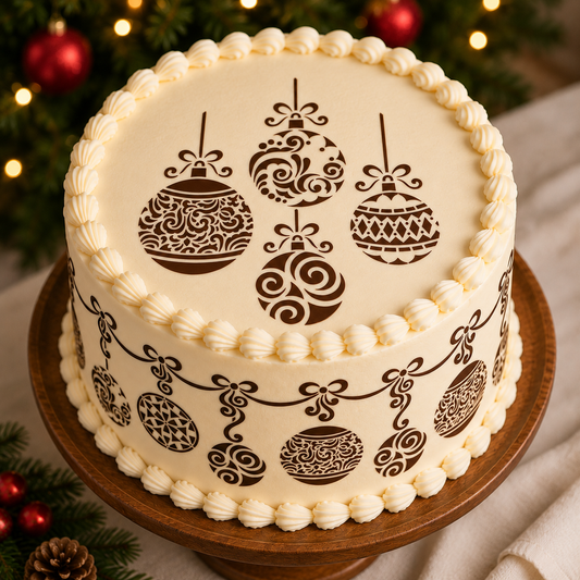 Christmas Ornaments Cake Stencil Top by Designer Stencils