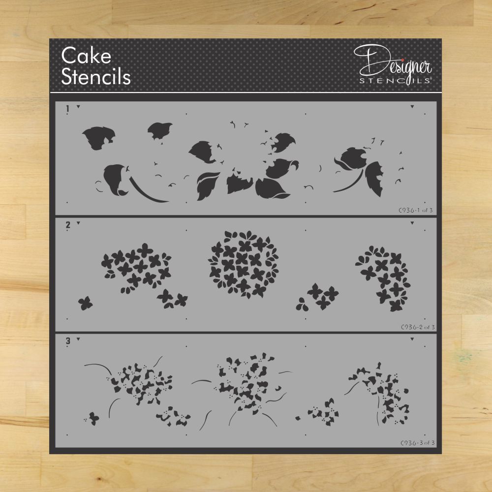 Multi-Layer Painted Hydrangeas Cake Stencil Set by Designer Stencils