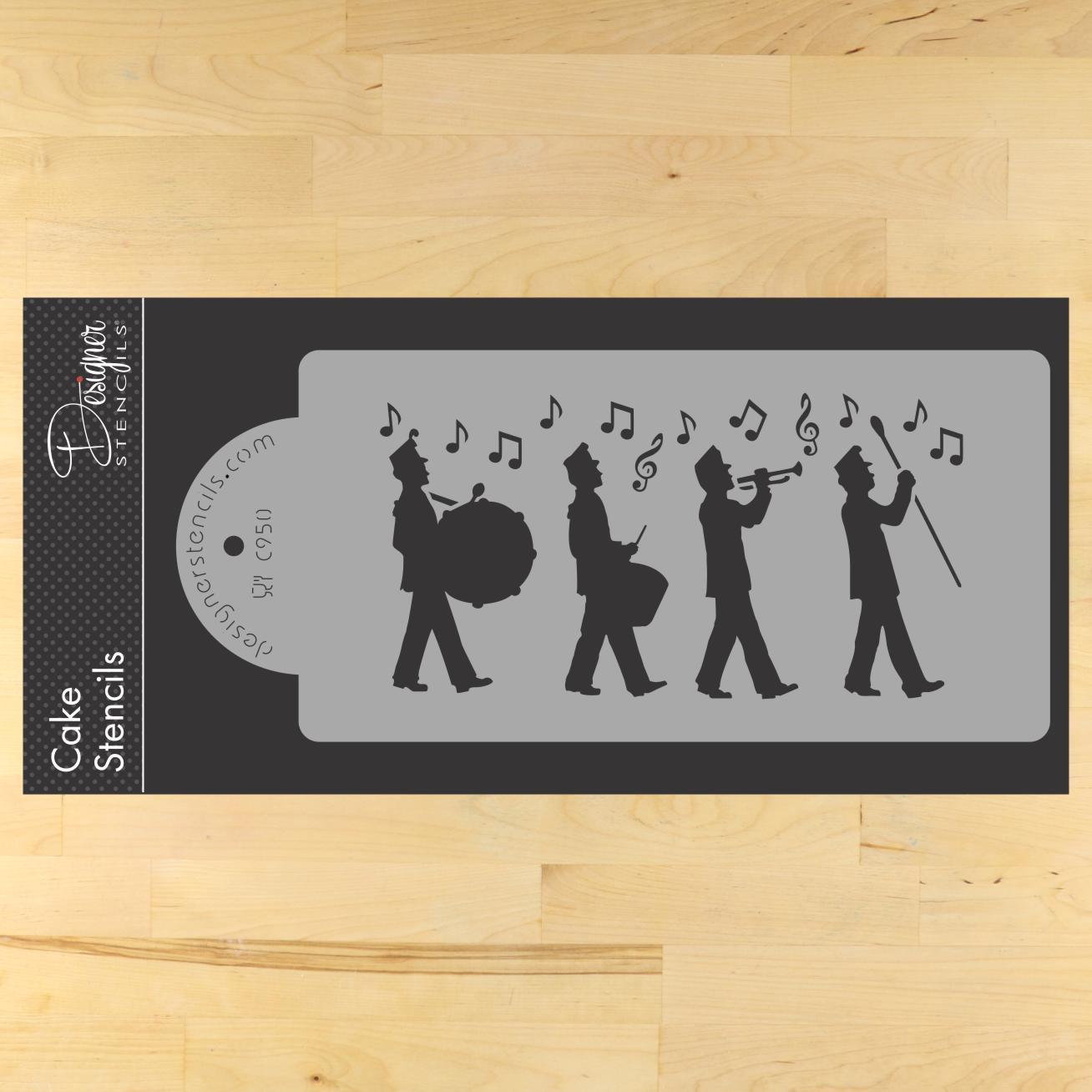 Marching Band Cake Stencil Side by Designer Stencils