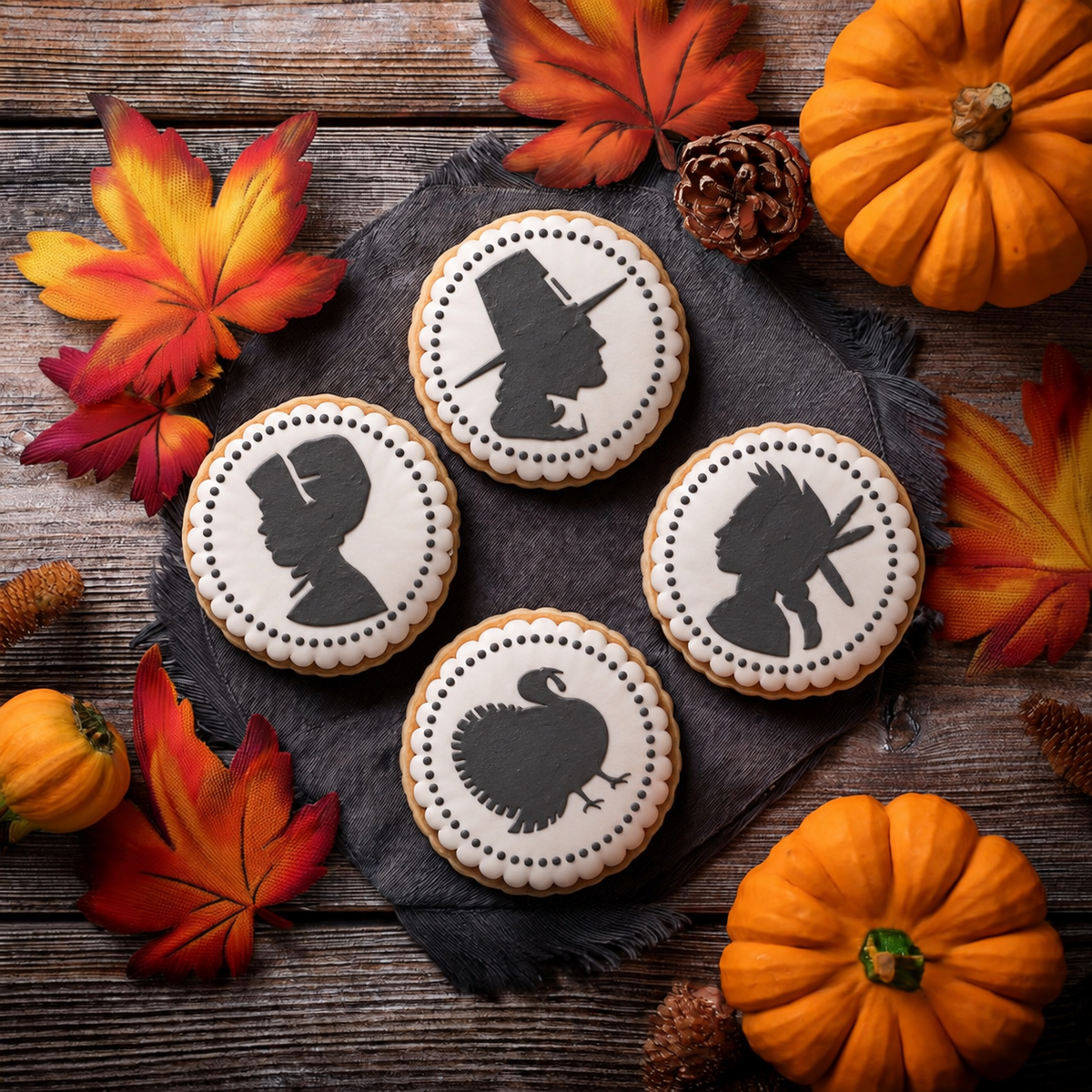 Thanksgiving Silhouette Round Cookie Stencil Set by Designer Stencils