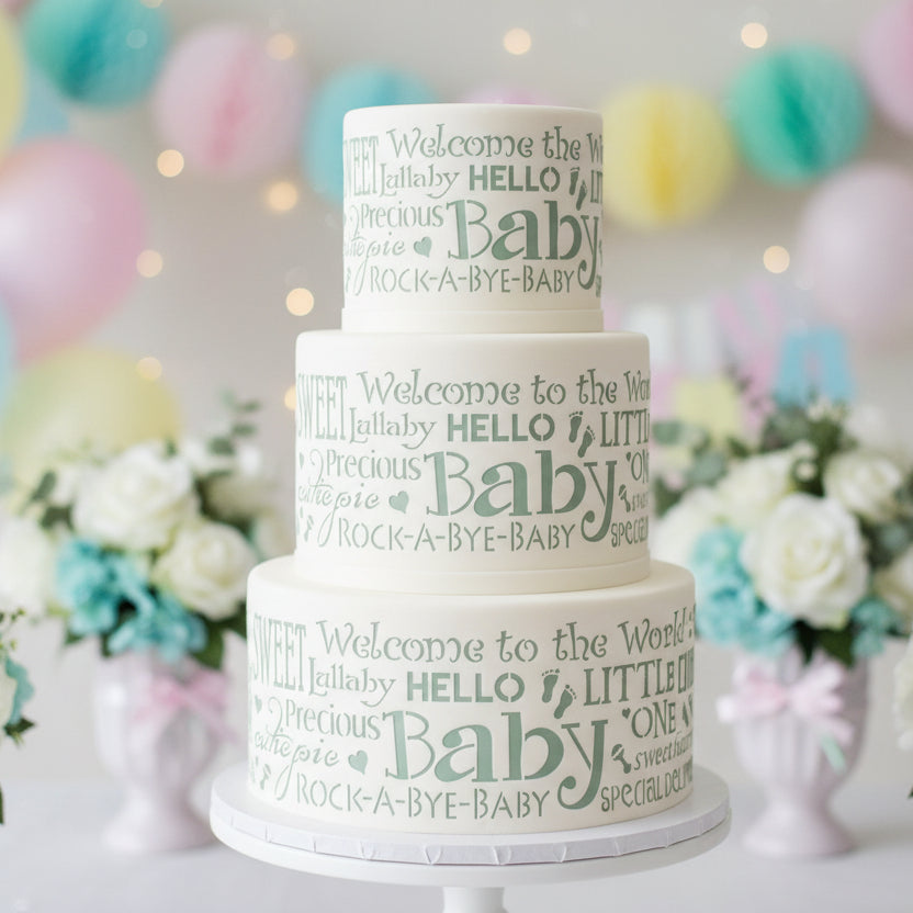Collection of baby-themed phrases in a decorative font on a light green background