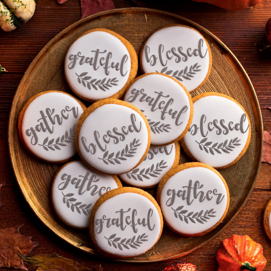 Grateful Blessed Gather Round Cookie Stencil Set by Designer Stencils