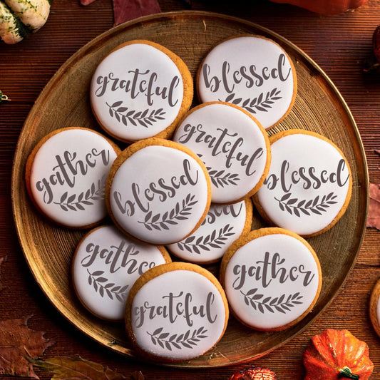 Grateful Blessed Gather Round Cookie Stencil Set by Designer Stencils