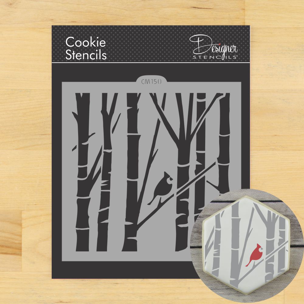 Birch Trees and Cardinal Cookie Stencil by Designer Stencils