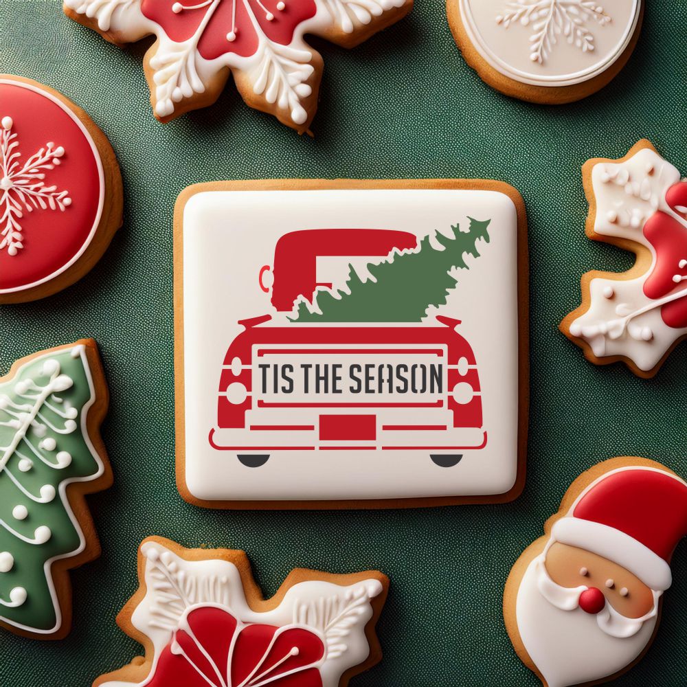 Tis The Season Vintage Truck Cookie Stencil by Designer Stencil