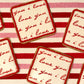 Cookies with 'I love you' text on a red and white striped background
