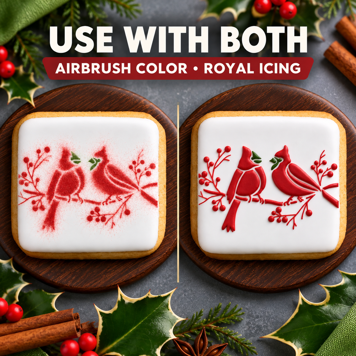 Cardinals on Branch Cookie Stencil by Designer Stencils
