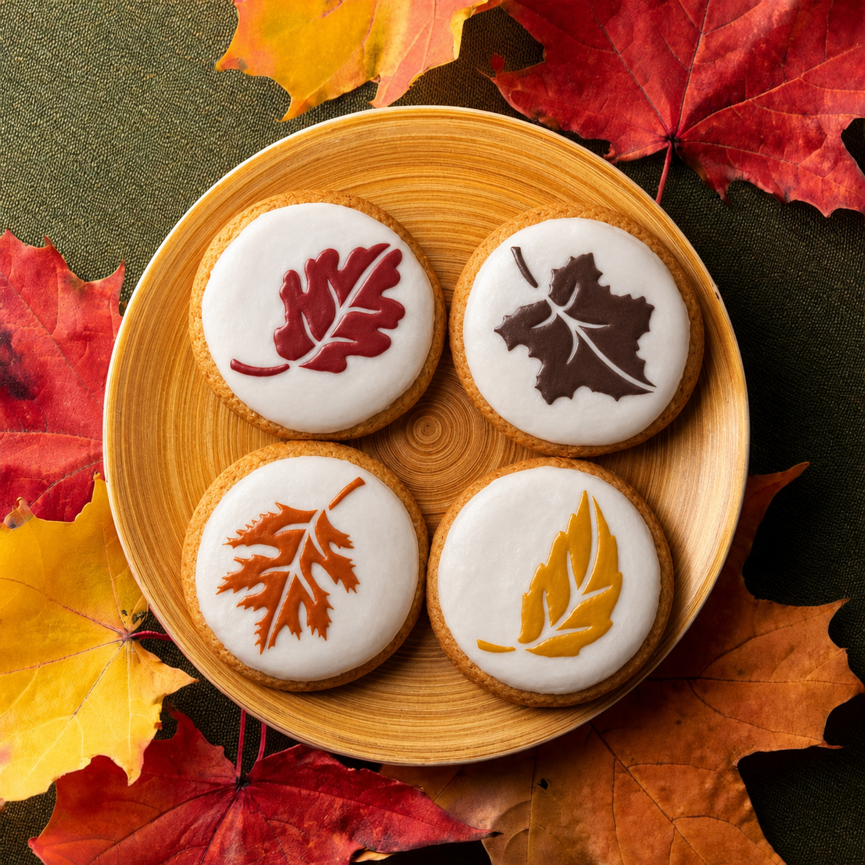 Whole Leaves Round Cookie Stencil Sets by Designer Stencils