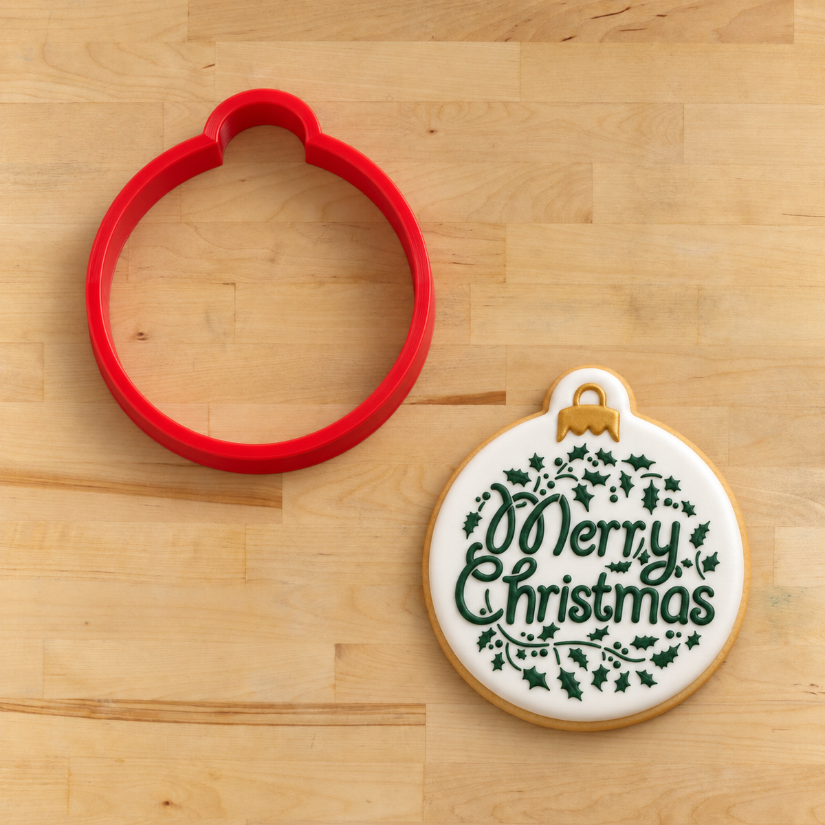 Merry Christmas Holly Ornament Cookie Stencil by Designer Stencils
