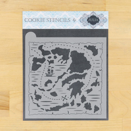 Antique Map Cookie Stencil from Julia Usher and Confection Couture Stencils