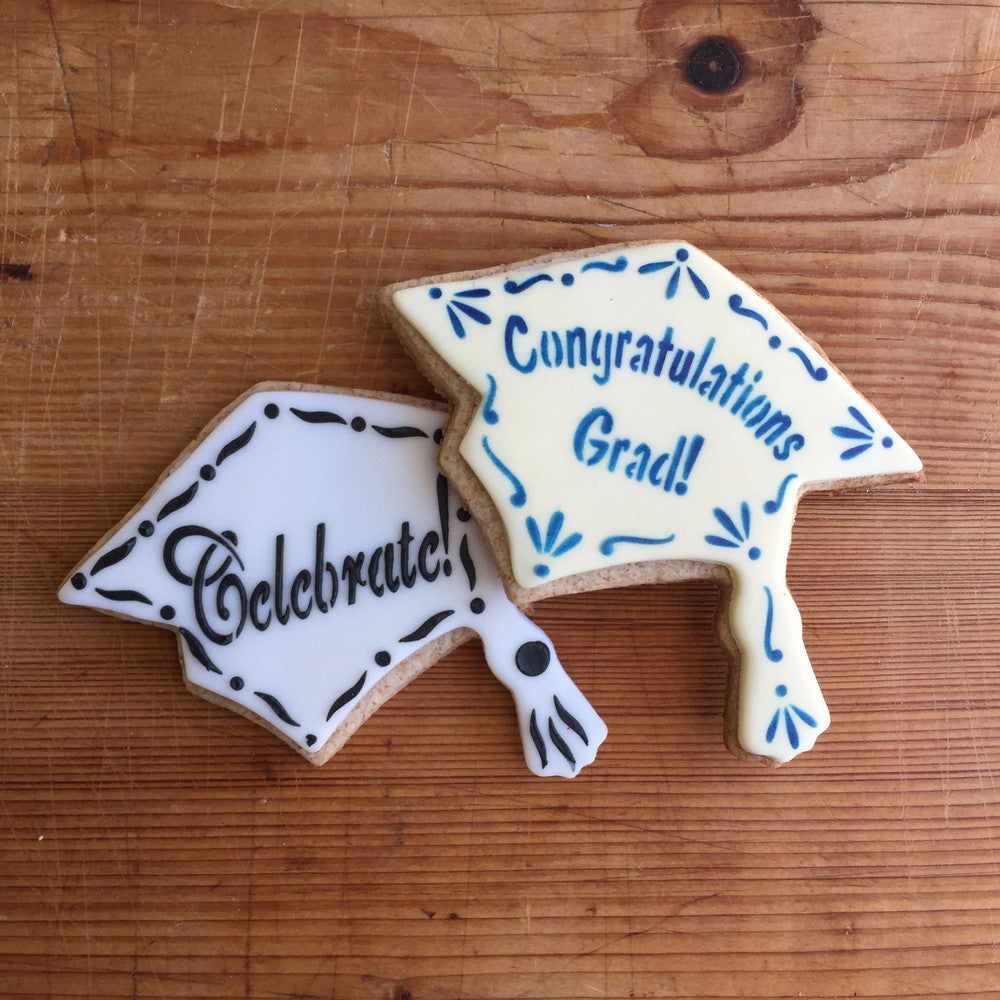 Graduation Cap Cookie Stencil and Cutter Set by Designer Stencils Cookies