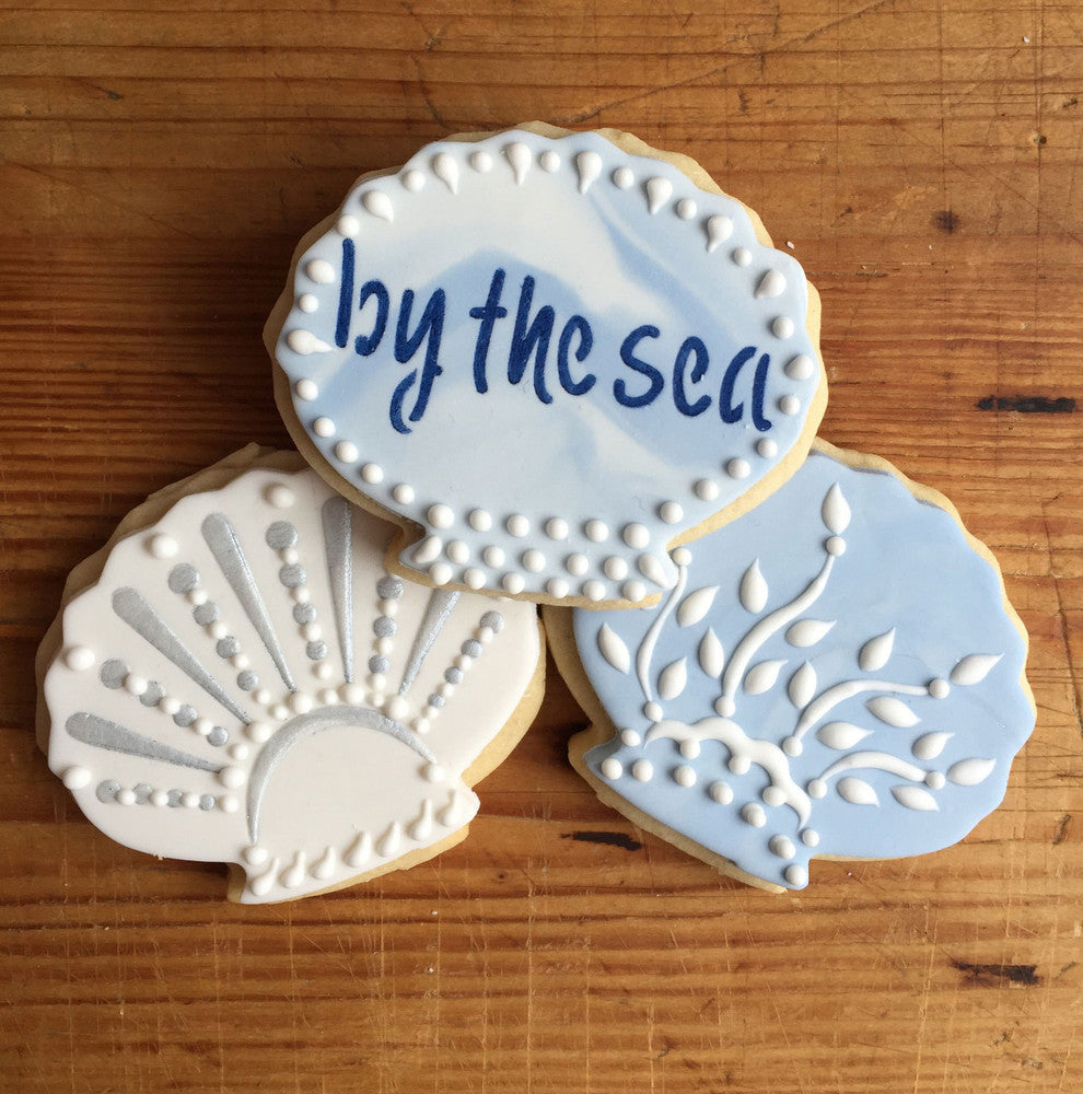 Seashells Cookie Stencil and Cutter Set Cookies