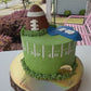 Video by Liz Betts showing off her cake using football cake stencils