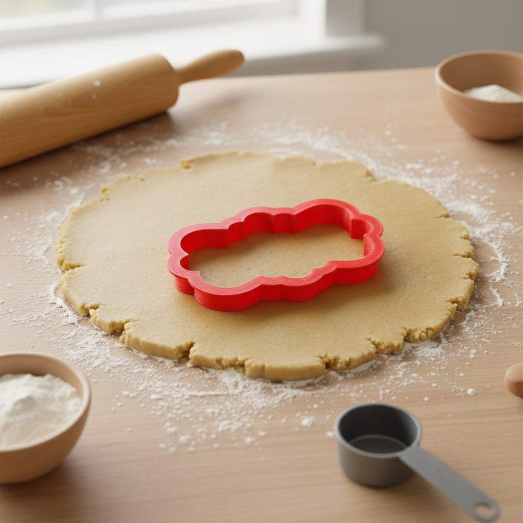 Josephine Plaque Cookie Cutter being used on rolled out cookie dough.