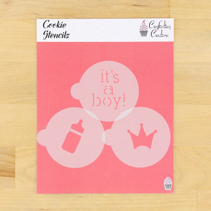 It's A Boy Round Cookie Stencil 3 Pc Set