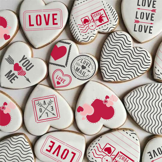 6x6in Hearts Love Cookie Stencils for Royal Icing, Valentine Stencils for  Sugar Cookie, 16 Pcs Reusable Plastic Biscuit Stencils with Assorted Sizes