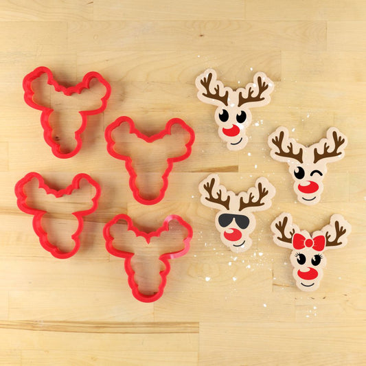 Reindeer Faces Cookie Stencil Set and Matching Cookie Cutters